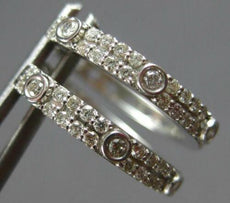 ESTATE .32CT DIAMOND 14KT WHITE GOLD 3D 2 ROW BEZEL HUGGIE HOOP HANGING EARRINGS