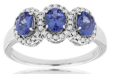 1.21CT DIAMOND & AAA TANZANITE 14KT WHITE GOLD 3D OVAL 3 STONE ANNIVERSARY RING