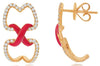 .55CT DIAMOND & RED ENAMEL 14K ROSE GOLD 3D DOUBLE HEART X LOVE HANGING EARRINGS