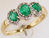 .82CT DIAMOND & AAA EMERALD 14KT 2 TONE GOLD OVAL & ROUND 3 STONE HALO LOVE RING