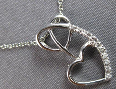ESTATE .03CT DIAMOND 14KT WHITE GOLD 3D DOUBLE HEART LOVE FLOATING PENDANT
