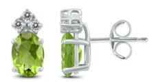 2.6CT DIAMOND & AAA PERIDOT 14KT WHITE GOLD OVAL & ROUND CLASSIC STUD EARRINGS