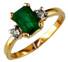 1.19CT DIAMOND & AAA EMERALD 14KT YELLOW 3D GOLD SQUARE & ROUND FRIENDSHIP RING