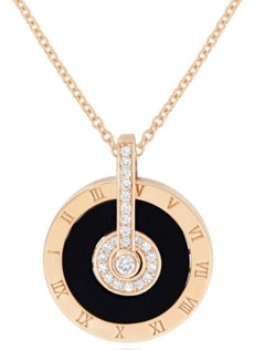 .41CT DIAMOND & AAA ONYX 18KT ROSE GOLD CIRCULAR ROMAN NUMERAL FLOATING PENDANT