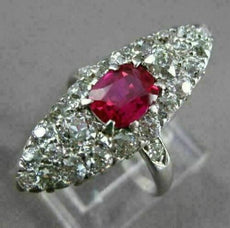 ANTIQUE MASSIVE 2.85CT OLD MINE DIAMOND & AAA RUBY PLATINUM COCKTAIL RING #23774