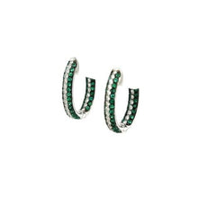 1.35CT DIAMOND & AAA EMERALD 18KT WHITE GOLD 3D INSIDE OUT HOOP HANGING EARRINGS