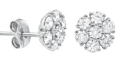 ESTATE .98CT DIAMOND 14KT WHITE GOLD 3D CLASSIC ROUND FLOWER LOVE STUD EARRINGS