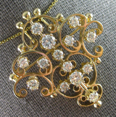 ANTIQUE EXTRA LARGE 1.80CT OLD MINE DIAMOND 14K YELLOW GOLD BROOCH PENDANT 27830