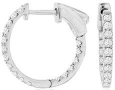 .50CT DIAMOND 14KT WHITE GOLD 3D ROUND INSIDE OUT HUGGIE HOOP HANGING EARRINGS
