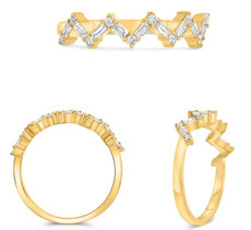 .32CT DIAMOND 14KT YELLOW GOLD 3D ROUND & BAGUETTE ZIG ZAG V SHAPE FUN RING