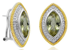 LARGE 8.37CT DIAMOND & AAA LEMON QUARTZ 14KT 2 TONE GOLD HALO FILIGREE EARRINGS