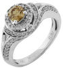 1.0CT WHITE & CHOCOLATE FANCY DIAMOND 14KT WHITE GOLD ROUND HALO ENGAGEMENT RING