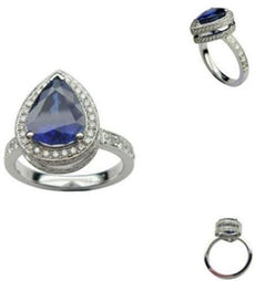 4.72CT DIAMOND & AAA TANZANITE 18K WHITE GOLD 3D PEAR SHAPE HALO ENGAGEMENT RING