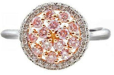 .87CT WHITE & PINK DIAMOND 18K WHITE ROSE GOLD CLUSTER FLOWER FILIGREE LOVE RING