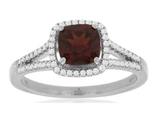 1.40CT DIAMOND & AAA GARNET 14KT WHITE GOLD CUSHION & ROUND HALO ENGAGEMENT RING