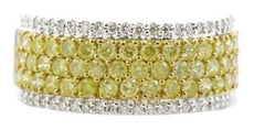 1.37CT WHITE & FANCY YELLOW DIAMOND 18KT 2 TONE GOLD MULTI ROW ANNIVERSARY RING