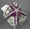 ESTATE LARGE 1.73CT DIAMOND & AAA RUBY 14KT WHITE GOLD LUCKY STARFISH FUN RING