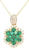 ESTATE .82CT DIAMOND & AAA EMERALD 18KT YELLOW GOLD FLOWER LOVE FLOATING PENDANT