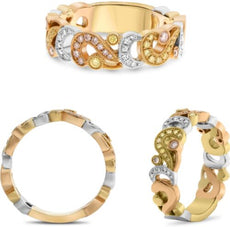 .31CT WHITE PINK & FANCY YELLOW DIAMOND 18K TRI COLOR GOLD 3D ANNIVERSARY RING