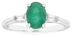 1.21CT DIAMOND & AAA EMERALD 14KT WHITE GOLD 3D OVAL & BAGUETTE ENGAGEMENT RING