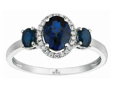 1.56CT DIAMOND & AAA SAPPHIRE 14K WHITE GOLD 3D OVAL THREE STONE ENGAGEMENT RING