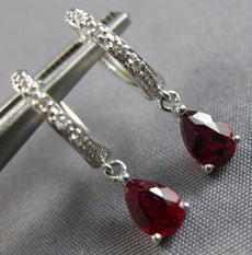 1.09CT DIAMOND & AAA GARNET 14KT WHITE GOLD PEAR SHAPE & ROUND HANGING EARRINGS