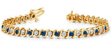 3.92CT DIAMOND & AAA SAPPHIRE 14KT YELLOW GOLD CLASSIC S DESIGN TENNIS BRACELET