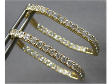 ESTATE LARGE 1.95CT DIAMOND 14KT YELLOW GOLD INSIDE OUT HEXAGON HOOP HANGING EARRINGS
