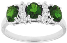 1.36CT DIAMOND & AAA RUSSALITE 14KT WHITE GOLD 3D OVAL 3 STONE ANNIVERSARY RING