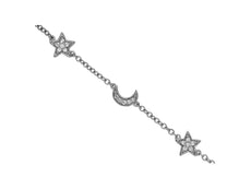 0.10CT DIAMOND 14KT WHITE GOLD 3D CLASSIC STAR & MOON BY THE YARD LOVE BRACELET