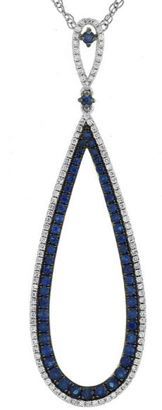 1.34CT DIAMOND & AAA SAPPHIRE 14KT WHITE GOLD ELONGATED OPEN TEAR DROP PENDANT