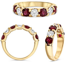 2.29CT DIAMOND & AAA RUBY 14K YELLOW GOLD ROUND 7 STONE LUCIDA SHARED PRONG RING