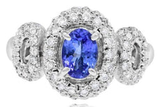 1.34CT DIAMOND & AAA TANZANITE 18KT WHITE GOLD CLASSIC HALO FRIENDSHIP LOVE RING