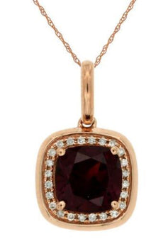 1.78CT DIAMOND & AAA RHODOLITE 14K ROSE GOLD 3D CUSHION & ROUND FLOATING PENDANT