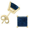 ESTATE AAA SAPPHIRE 14KT YELLOW GOLD 3D PRINCESS SQUARE SOLITAIRE STUD EARRINGS