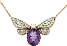 2.74CT DIAMOND & AAA AMETHYST 14K ROSE GOLD OVAL & ROUND BUTTERFLY LOVE NECKLACE