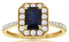1.59CT DIAMOND & AAA SAPPHIRE 14KT YELLOW GOLD EMERALD CUT & ROUND OCTAGON RING