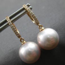 ESTATE .11CT DIAMOND & AAA PINK SOUTH SEA PEARL 14KT ROSE GOLD HANGING EARRINGS