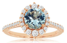 1.64CT DIAMOND & AAA AQUAMARINE 14K ROSE GOLD ROUND HALO GRADUATING JOURNEY RING