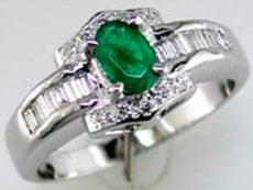 .80CT DIAMOND & AAA EMERALD 14KT WHITE GOLD 3D OVAL ROUND & BAGUETTE LOVE RING