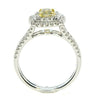 WIDE 1.05CT WHITE & FANCY YELLOW DIAMOND 18KT 2 TONE GOLD HALO ENGAGEMENT RING