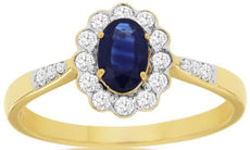 .92CT DIAMOND & AAA SAPPHIRE 14K YELLOW GOLD OVAL & ROUND FLOWER FRIENDSHIP RING