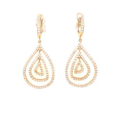 ESTATE 2.1CT DIAMOND 18K YELLOW GOLD 3D MULTI ROW TEAR DROP FUN HANGING EARRINGS