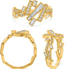 WIDE .40CT DIAMOND 14KT YELLOW GOLD ROUND & BAGUETTE MULTI BAR CRISS CROSS RING