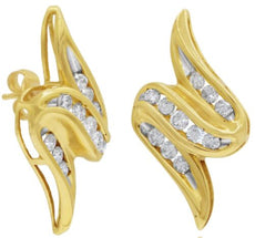 1.05CT DIAMOND 14K YELLOW GOLD 3D ROUND CHANNEL CRISS CROSS FUN HANGING EARRINGS