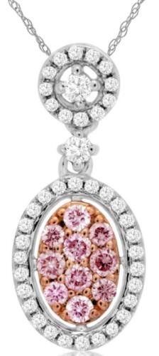 .42CT WHITE & PINK DIAMOND 14KT WHITE & ROSE GOLD OVAL & ROUND FLOATING PENDANT
