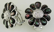 0.22CT DIAMOND & AAA MOTHER OF PEARL 14KT WHITE GOLD 3D FLOWER CLIP ON EARRINGS