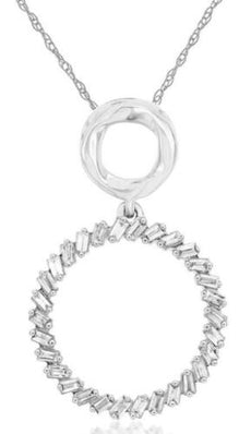 ESTATE .17CT DIAMOND 14K WHITE GOLD BAGUETTE CIRCLE OF LIFE FUN FLOATING PENDANT