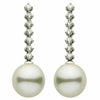ESTATE .42CT DIAMOND & AAA SOUTH PEARL 18KT WHITE GOLD 7 STONE HANGING EARRINGS