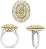 LARGE 6.22CT WHITE & FANCY YELLOW DIAMOND 18KT 2 TONE GOLD 3D OVAL & ROUND RING